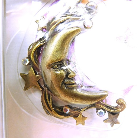 New Moon & Stars Brooch Pin Darling Dash Shoot for the Moon Card Rhinestones - Picture 2 of 4